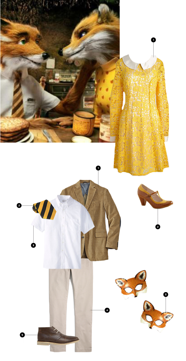 Mr. Fox: 1. Orvis, $159 / 2. Amazon, $10 / 3. Amazon, $10+ / 4. J.Crew Factory, $45 / 5. Asos, $73 // Mrs. Fox: 1. ModCloth, $150 / 2. ModCloth, $68 / 3. Etsy, $38 (similar)