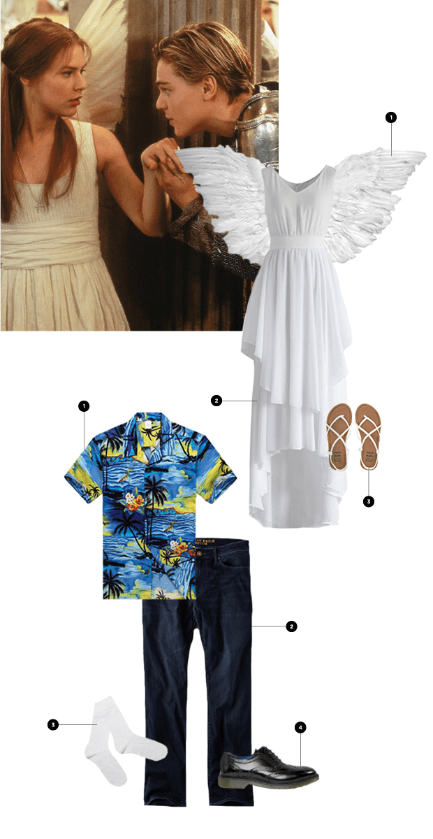 Romeo: 1. Sears, $20 / 2. AEO, $55 / 3. Asos, $10 / 4. Asos, $57 // Juliet: 1. eBay, $12 / 2. Chic Wish, $50 / 3. Billabong, $30