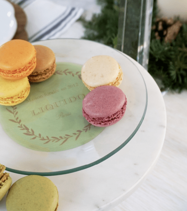 The design for this Shutterfly glass plate featuring our family name was inspired by Ladurée, one of our favorite Parisian pastry shops. Using it for pastries and sweets transports us to a pâtisserie.