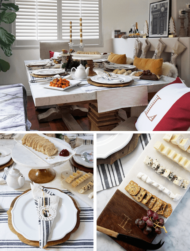 Top: Shutterfly wall art; stockings; candles; cheese board; plush fleece blanket; pillow Left: photo ornaments Right: classic monogram cheese board