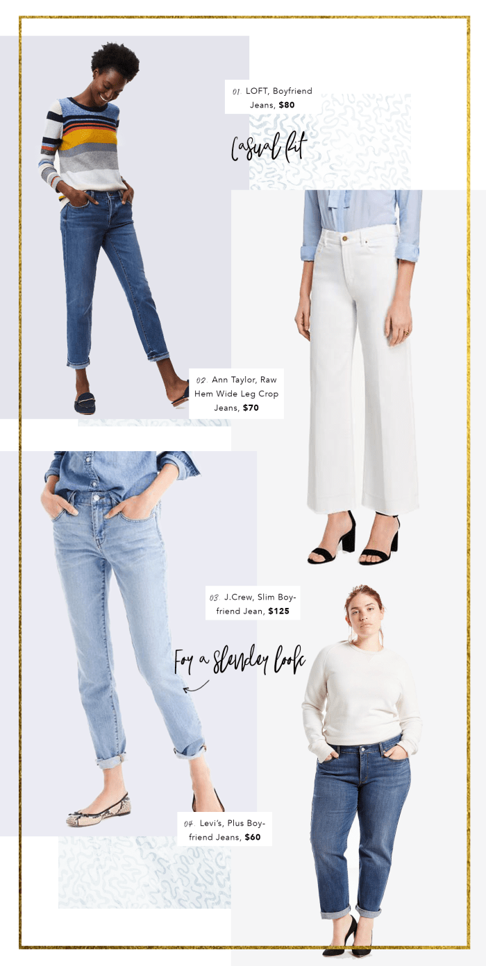 1. Loft, $80 / 2. Ann Taylor, $70 / 3. J.Crew, $125 / 4. Levi's, $48 // (Price changes may occur due to sales)
