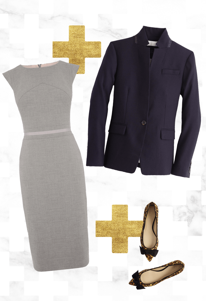 1. Dress, Oasis, $92 / 2. Blazer, J.Crew, $198 / 3. Shoes, Ann Taylor, $138