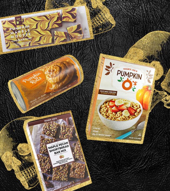 Pumpkin Marble Mousse Bars, $5.99 / Iced Pumpkin Rolls, $3.99 / Pumpkin O's Cereal, $2.69 / Maple Pecan Shortbread, $3.99