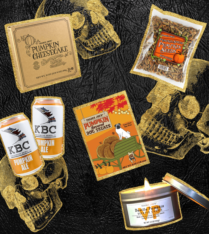 Pumpkin Cheesecake, $6.99 / Pumpkin Spiced Pumpkin Seeds, $2.99 / Kennebunkport Brewing Co. Pumpkin Ale, $6.99 / Pumpkin Flavored Dog Treats, $3.49 / Vanilla Pumpkin Candles, $3.99