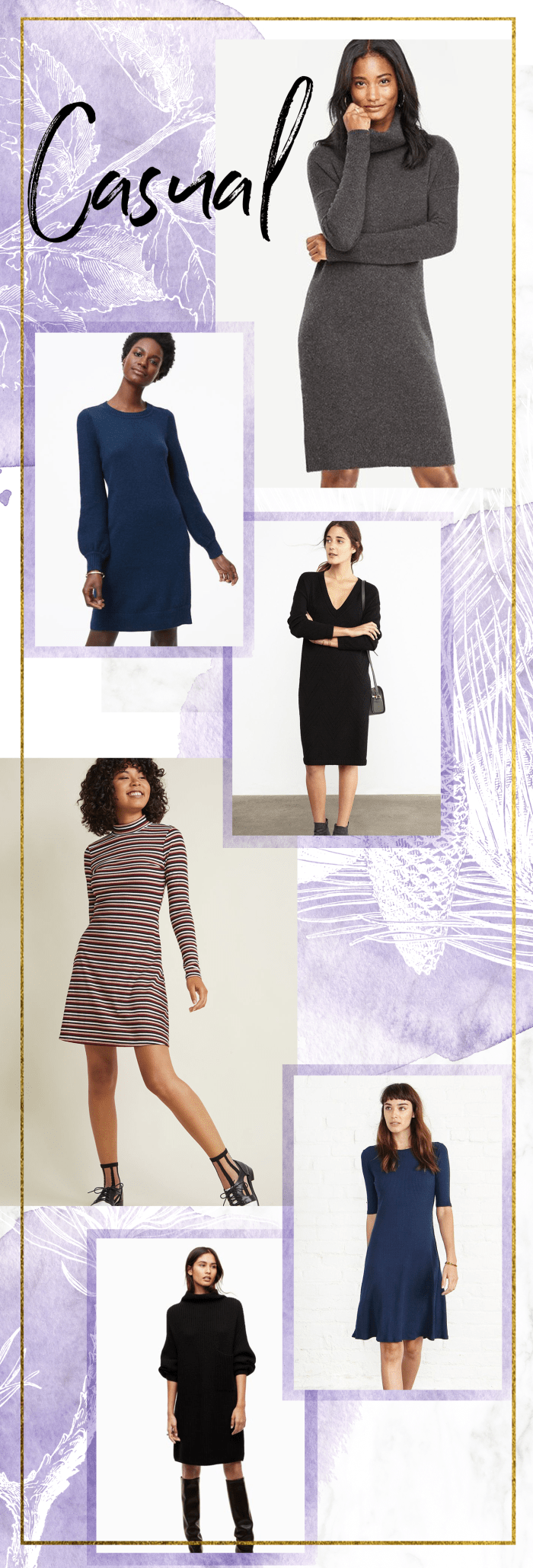 1. Ann Taylor, $298 / 2. Loft, $90 / 3. Amour Vert, $158 / 4. ModCloth, $65 / 5. Amour Vert, $118 / 6. Aritzia, $175