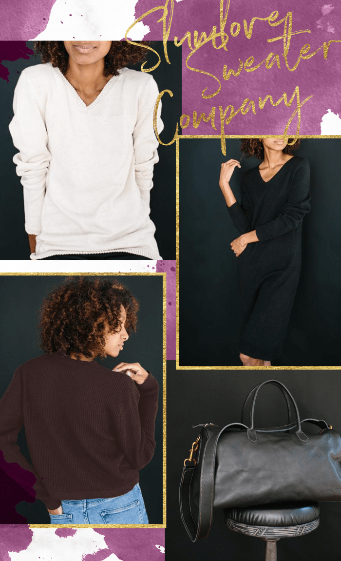 1. White Sweater, $85 / 2. Black Sweater Dress, $110 / 3. Brown Sweater, $79 / 4. Weekender, $250