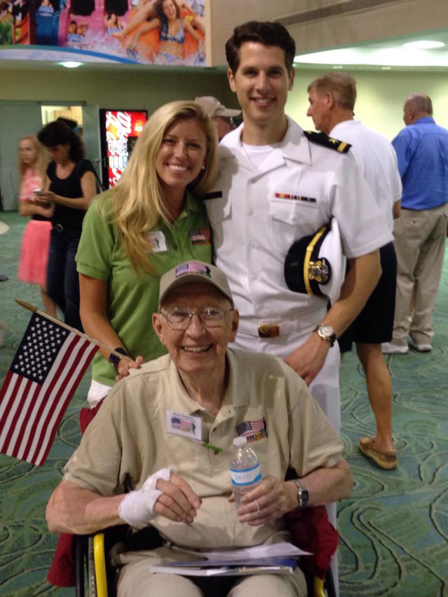 The author with her husband, in uniform, and Royce, her first veteran “blind date.” / Author’s photo