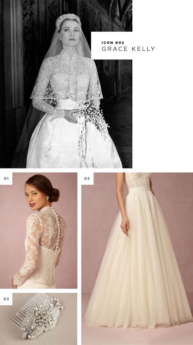 iconic wedding dress looks recreated white dresses inspiration Kate Middleton Audrey Hepburn Grace Kelly Sound of Music Julie Andrews