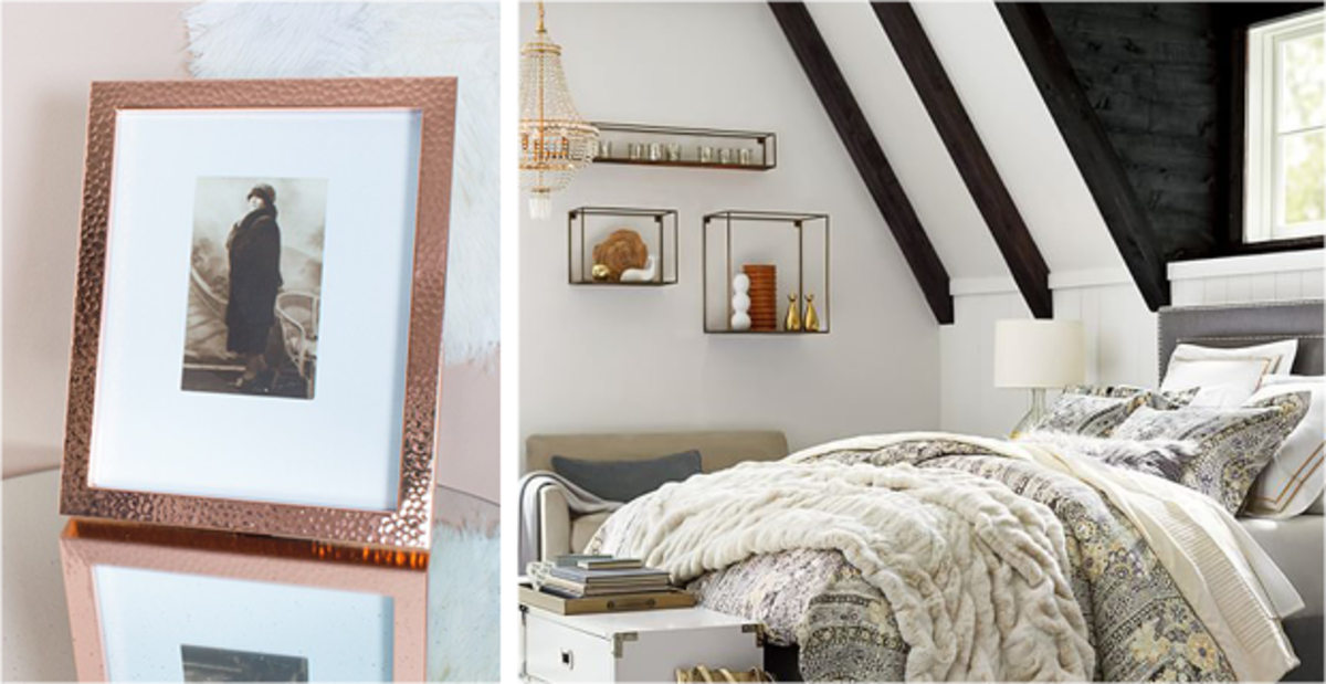 Place personal photos in eye-catching frames and precious pieces in effortlessly arranged shelving for a one-of-a-kind display in your bedroom or living room.