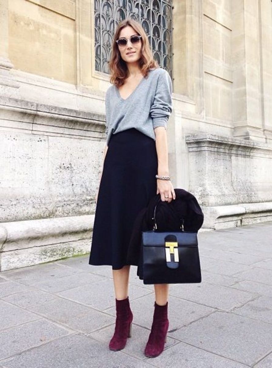 ankle boots with long skirts